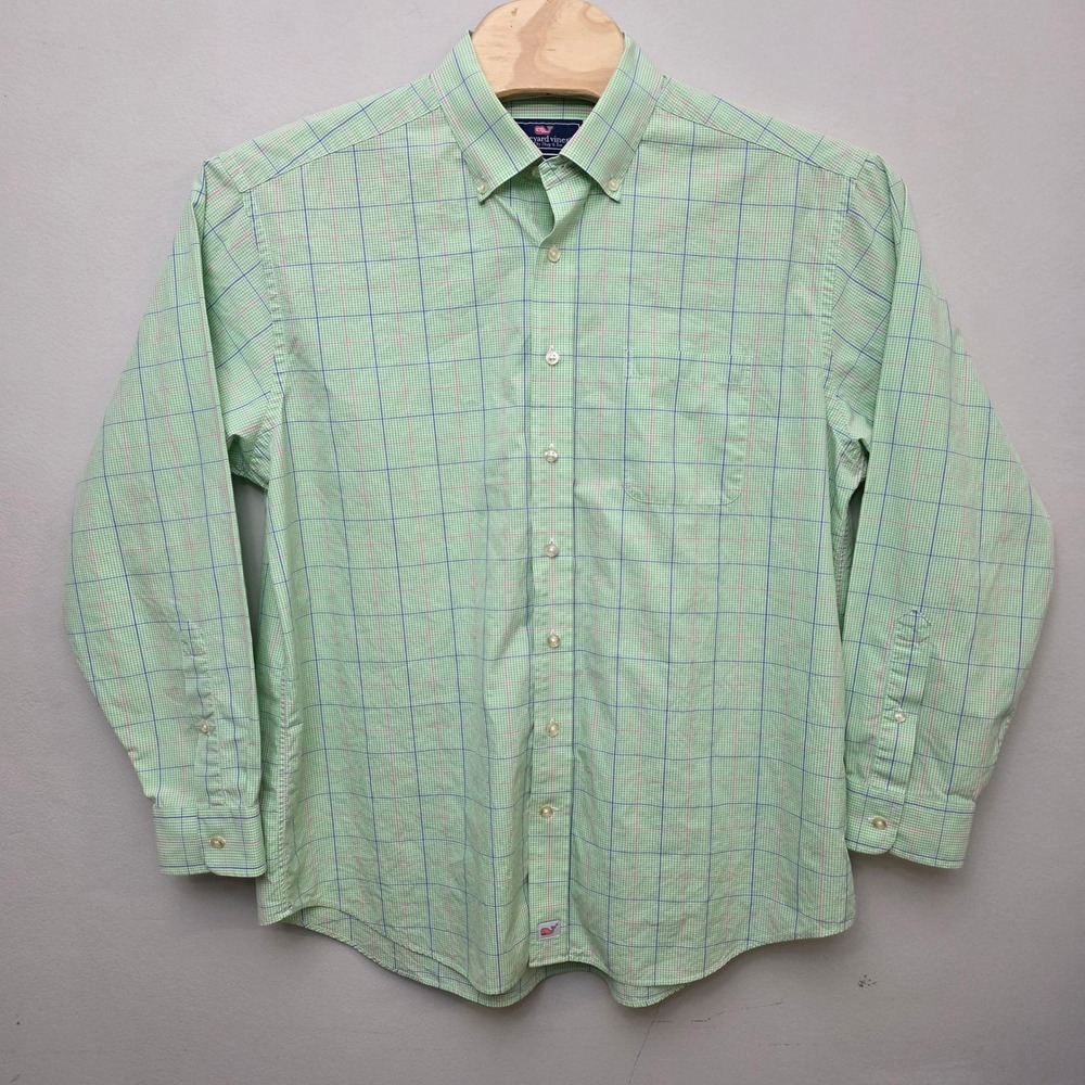 Vineyard Vines Murray Shirt Mens XL Green Gingham Check Cotton Preppy Classic